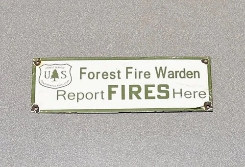 VINTAGE 12” SMOKEY BEAR FOREST  PORCELAIN SIGN GAS OIL TRUCK MOTORCYCLE