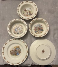 Image of Original BunnyKins Royal Doulton Crockery Set of 5 Vintage 1960s Excellent Cond