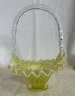 Fenton Glass Hobnail Topaz Opalescent Vaseline Uranium Basket w/Applied Handle