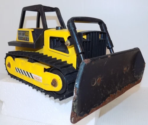Vintage Tonka TRAX Bulldozer Roll Cage Fully Working Blade Pressed Steel 12.5"