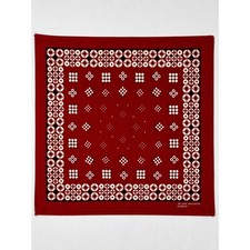 Colorfast Red Cotton Bandana Geometric Floral Dot RN 14193 Vintage 60s 70s 20x21