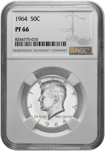 1964 50c Silver Proof Kennedy Half Dollar NGC Graded PF 66 with New Holder