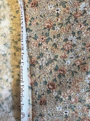 JOAN KESSLER CONCORD FABRICS Petite Pink White Floral  on Beige Cotton by 1/2 Yd