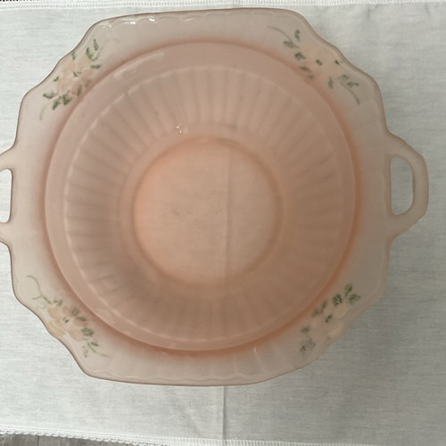 Vintage Mayfair Pink Frosred depression glass serving bowl anchor hocking
