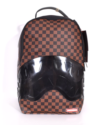 Sprayground Shark in Paris Backpack Brown Checkered See Through