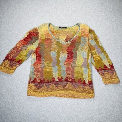 Women s Peruvian Connection Arroyo Pullover Cotton Knit V-Neck Sweater Size L