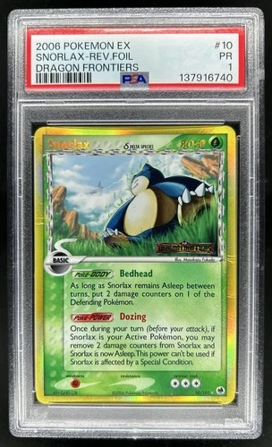 2006 Pokemon EX Dragon Frontiers Snorlax Delta Species Reverse #10/101 PSA 1