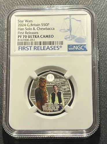 Great Britain 2024 50 Pence Silver Coin: Han Solo/Chewbacca-NGC PF70 Ultra Cameo