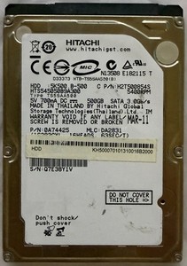 Hitachi 500 GB 2.5" 5400RPM SATA Laptop PC HDD Hard Drive 752862-002