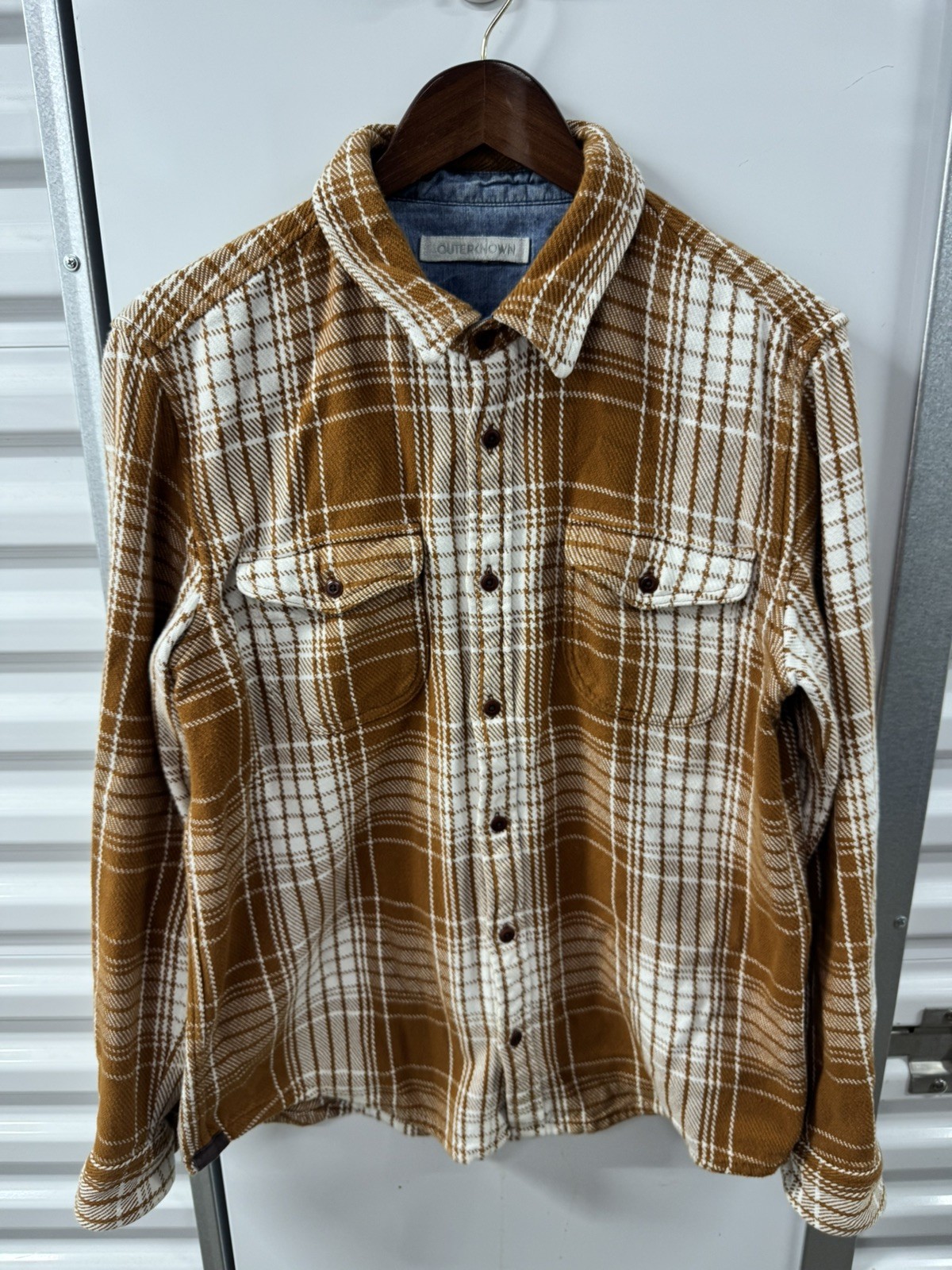 Outerknown Flannel Front Pockets Brown Plaid Shir… - image 2