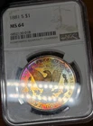 1881 S Morgan Silver Dollar NGC MS64 Rainbow Toned Monster Color Coin Semi PL