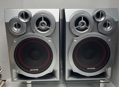 AIWA 2 Speakers SX-ND30 3-Way 4-Driver Bass Reflex Audio System Silver/Black