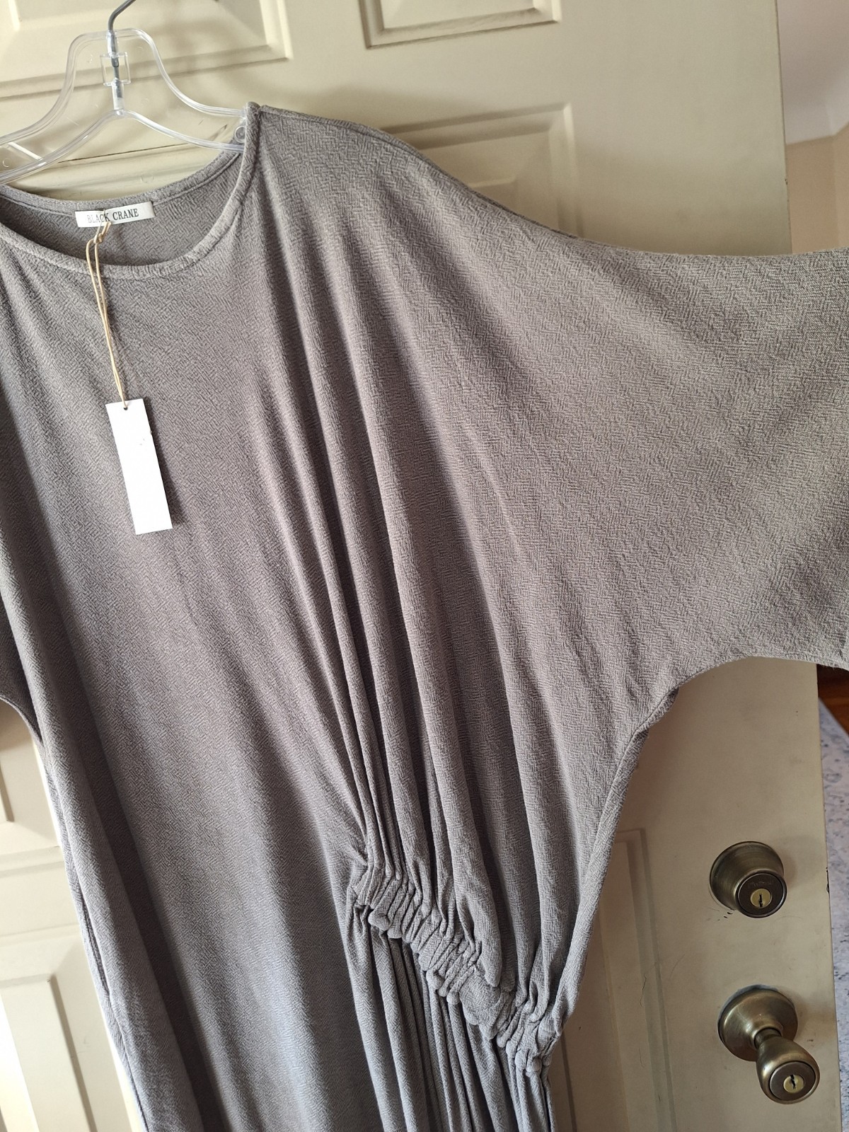 Black Crane Womans M Dress Stone Gray Oversized Lagenlook Greek Pocket Cinched image 4