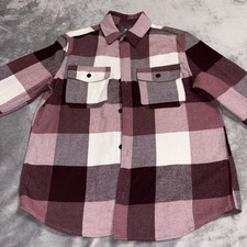 Twill Overshirt Burgundy Checkered Men's Long Sleeve H M Size L