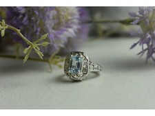 925 Sterling Silver Blue Spinel Openwork Ring Size 6