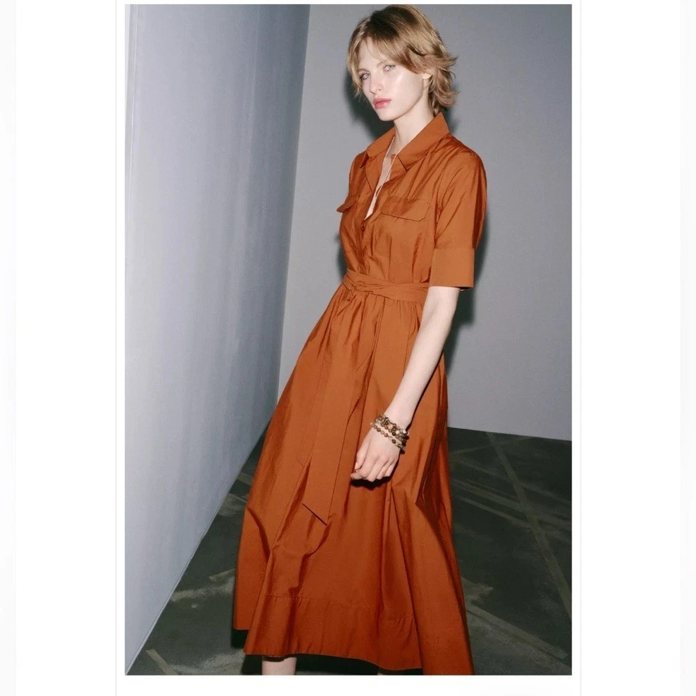 strapless open back dress The Orange V Neck Pleated Button Midi Dress main image 1