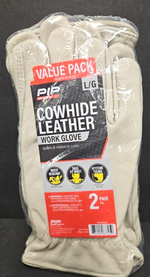 PIP Pro Safety Men's Cowhide Leather Work Gloves 2 PAIR Value Pack - Sz L/G  NEW