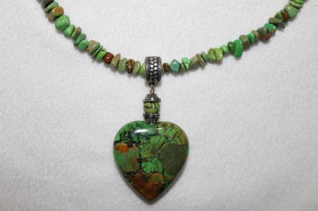 Jay King Sterling Silver Green Turquoise Necklace & Turquoise Heart Pendant