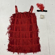 Wizland Red Tassel Flapped Dress Costume 3-Piece Headband Necklace Womens 2XL
