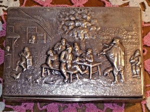* Hans Jensen DENMARK SILVER Plate Box Repousse Figurals WOOD LINING *