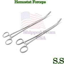 2pc Set 12" 16" Curved Hemostat Forceps Locking Clamps Stainless Steel