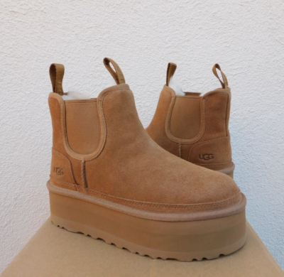 UGG CHESTNUT NEUMEL PLATFORM CHELSEA ANKLE BOOTS, WOMEN US 10/ EUR