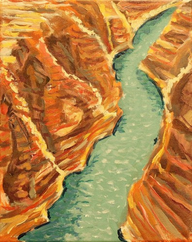 ShawNshawN Canyon Original Painting on Canvas  8x10  River Rafting Hiking Orange - Afbeelding 1 van 9