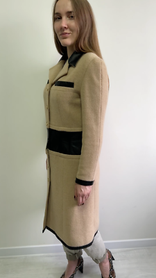 Women's Authentic CHANEL Camel Hair Long Coat Overcoat Leather