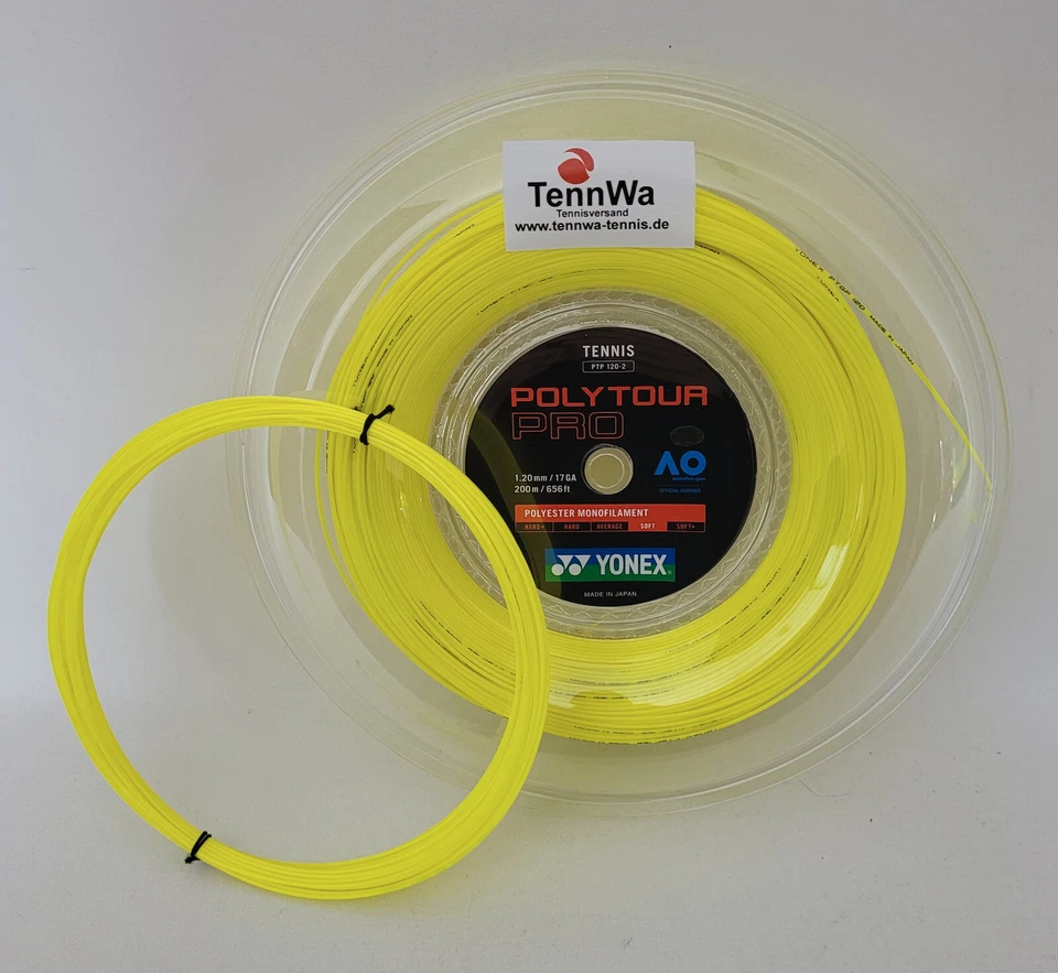 Original 12m (0,83€/lfd. m) YONEX Poly Tour Pro gelb 1,20mm, POWER Tennissaite