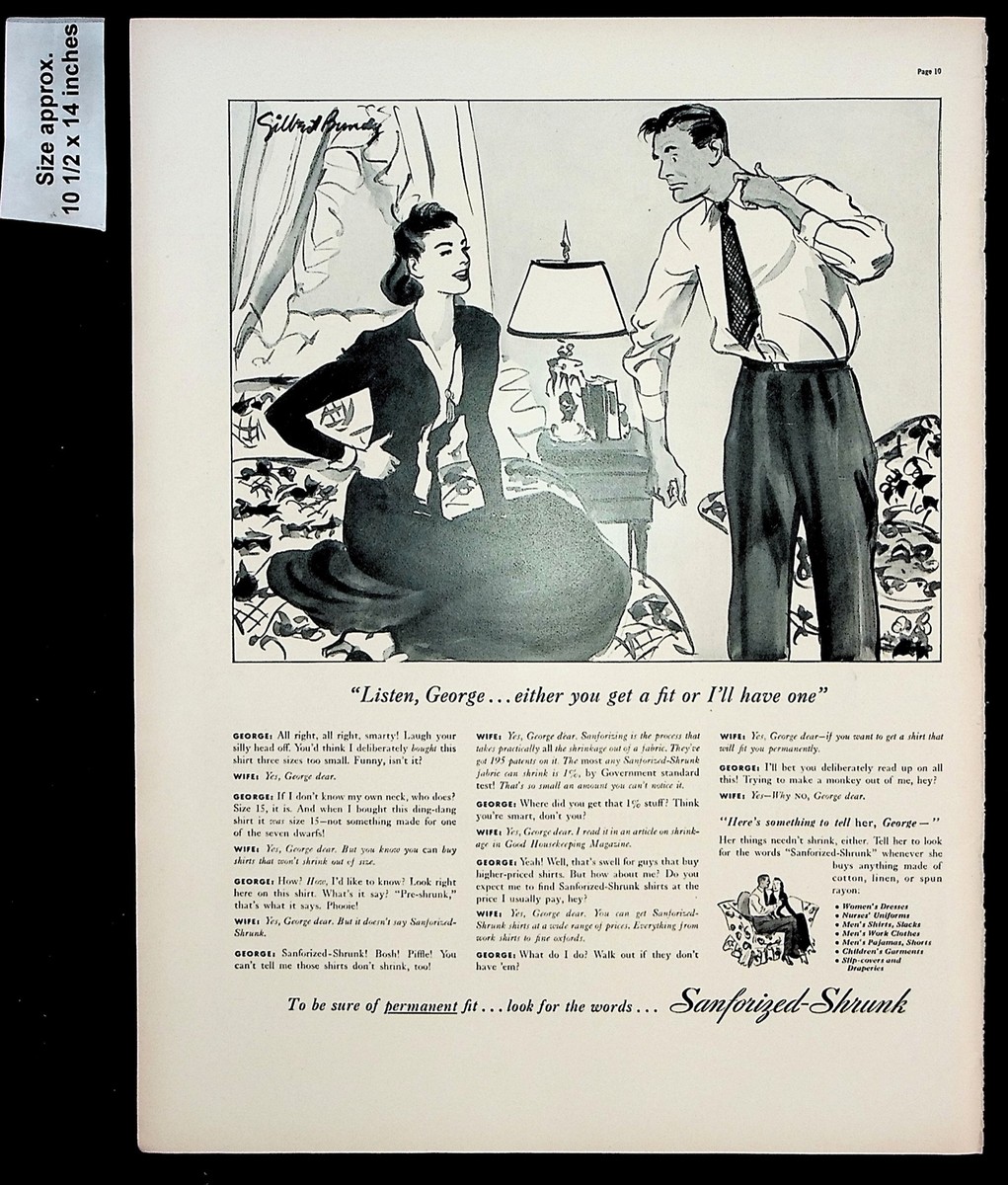 1938 Sanforized Shrunk Fabric Shrinkage Clothing Men Vintage Print 