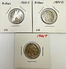 Lot of 3 Buffalo Nickels 1923-S 1924-D 1926-P Very Good Details