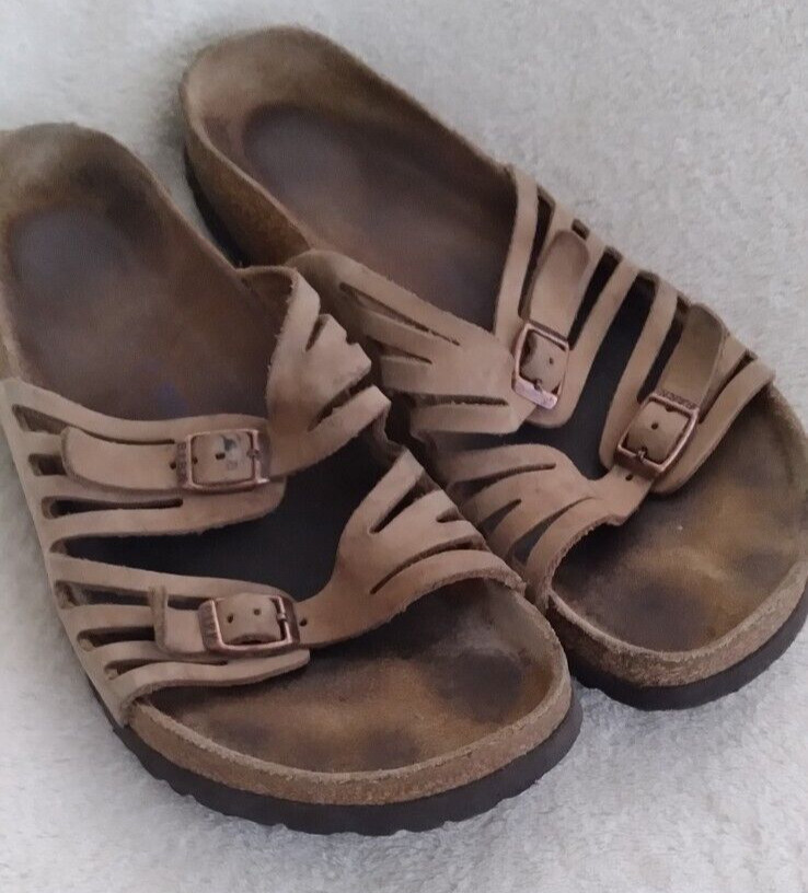 Birkenstock Granada Brown Leather Slides Sandals Strap US