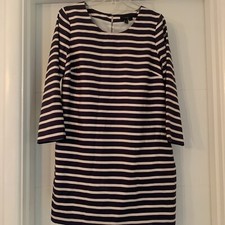 J. Crew Dress Jules Shift Blue Red White Striped 100% Silk Pockets-4