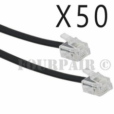 50 Pack Lot - 25ft Telephone Line Cord Cable 6P6C RJ12 RJ11 DSL Fax Phone Black