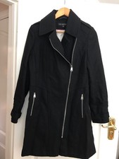 Authentic Black Designer Via Spiga Wool Blend Coat- Size Us 12 / Uk 12-14