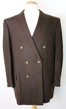 Curlee Clothes Wool Double Breasted Brown Blazer Suit Jacket-  45-46" Chest VTG
