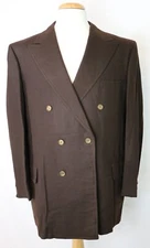 Curlee Clothes Wool Double Breasted Brown Blazer Suit Jacket- ~ 45-46" Chest VTG