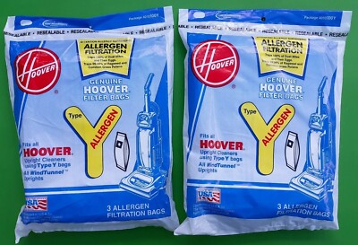  Genuine Hoover Y Allergen Filtration Bags WindTunnel 2 pks. 3 per pack 4010100Y