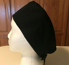 Scrub or Chef Hat Medical Nursing Chemo Skull Cap Black Cotton Fabric