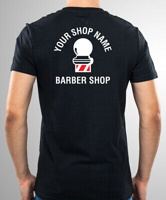 BARBERS POLE BARBERS SIGN T-SHIRTS PRINTED WITH YOUR BARBER SHOP NAME & LOGO