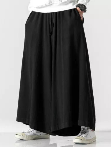 Mens Cotton Linen Casual Pants Large Wide Leg Pants Loose Fit Trousers Solid - Picture 7 of 21