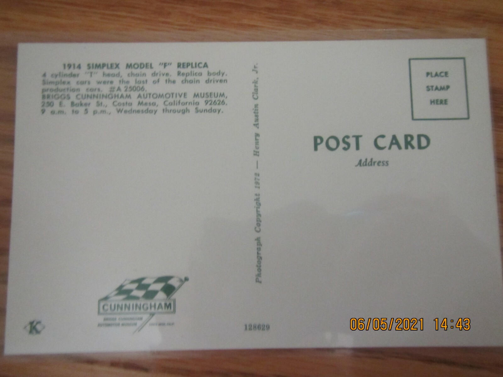 VINTAGE 1914 Simplex Model F Replica Postcard Excellent Condition