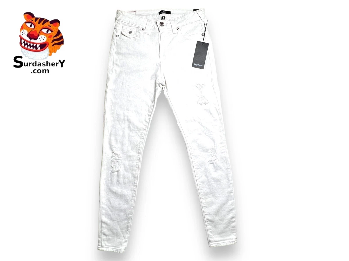 True Religion Halle Mid Rise Super Skinny White Jeans Women s Size