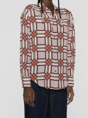 $995 Dsquared2 Women's Beige Geometric Print Long Sleeve Shirt Size IT44 US6