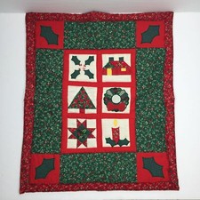 Handmade Christmas Applique Quilted 18 x 15 Wall Hanging Quilt Star Tree Wreath