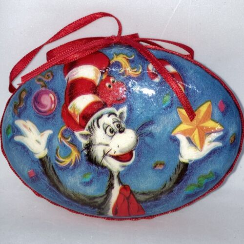 Dr. Seuss Decoupage Ornament Hooray it's Jingle Day Cat in the Hat  4”x3”Henson - Picture 1 of 8