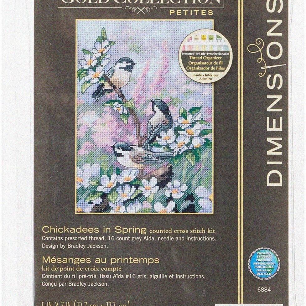 DIMENSIONS Chickadees In Spring Stickpackung - 13x18cm Mit Aida Stoff & Baumwollgarn