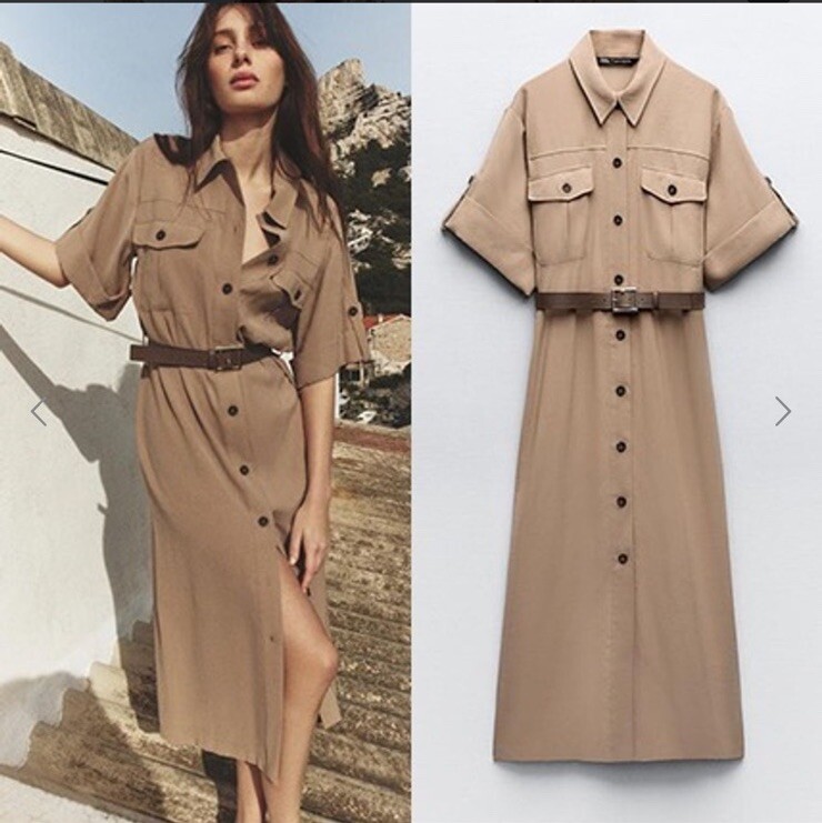 ZARA NEW WOMAN MIDI SHIRT DRESS WITH BELT BEIGE size XXL 2298/068