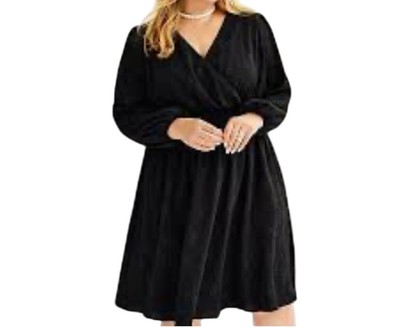 * Draper James Dress Women 2X Black V Pullover Smock Floral Embroidery Neutral