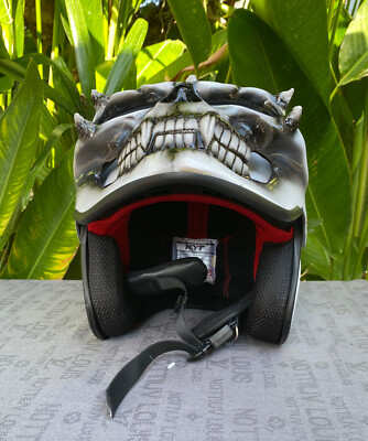 Custom Motorcycle Helmet Ghost Rider Skull Helmet 3D Skull Airbrush Helmet  | eBay